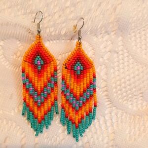 Colorful Aboriginal Beaded Earrings - Canadian Hand Made 6380